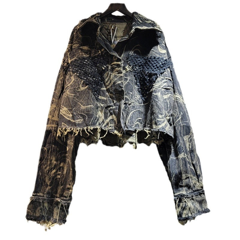 Harajuku Style Long Sleeve Tweed Edge Denim Jacket