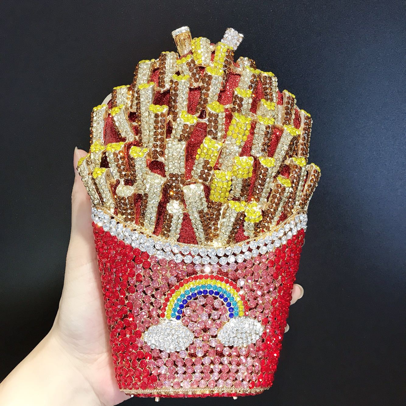 3D French Fries Crystal Evening Clutch Bag