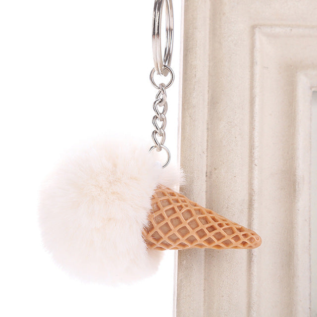 Fur Ball Ice Cream Cone Keychain