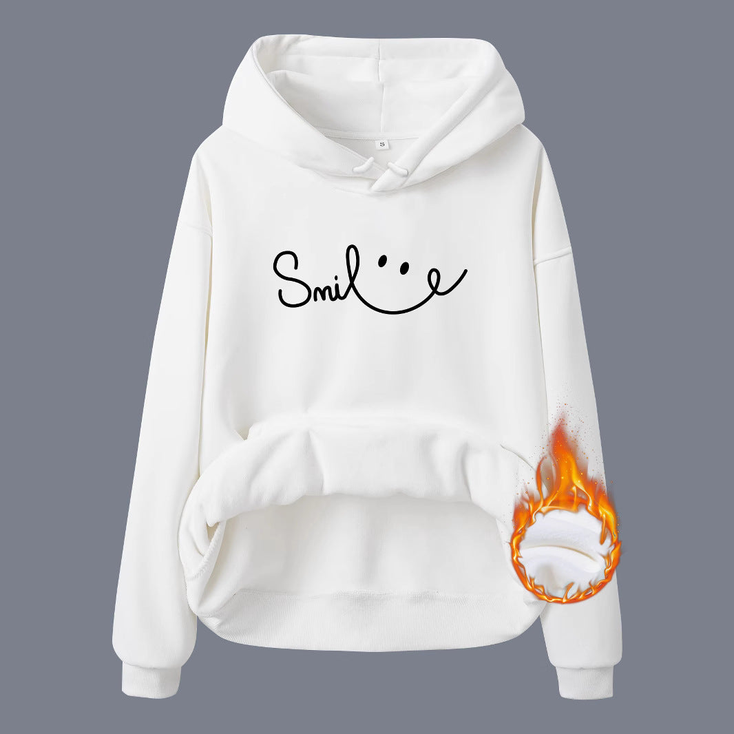 Long Sleeved Fleece Hoodie Top with a Smiling Face
