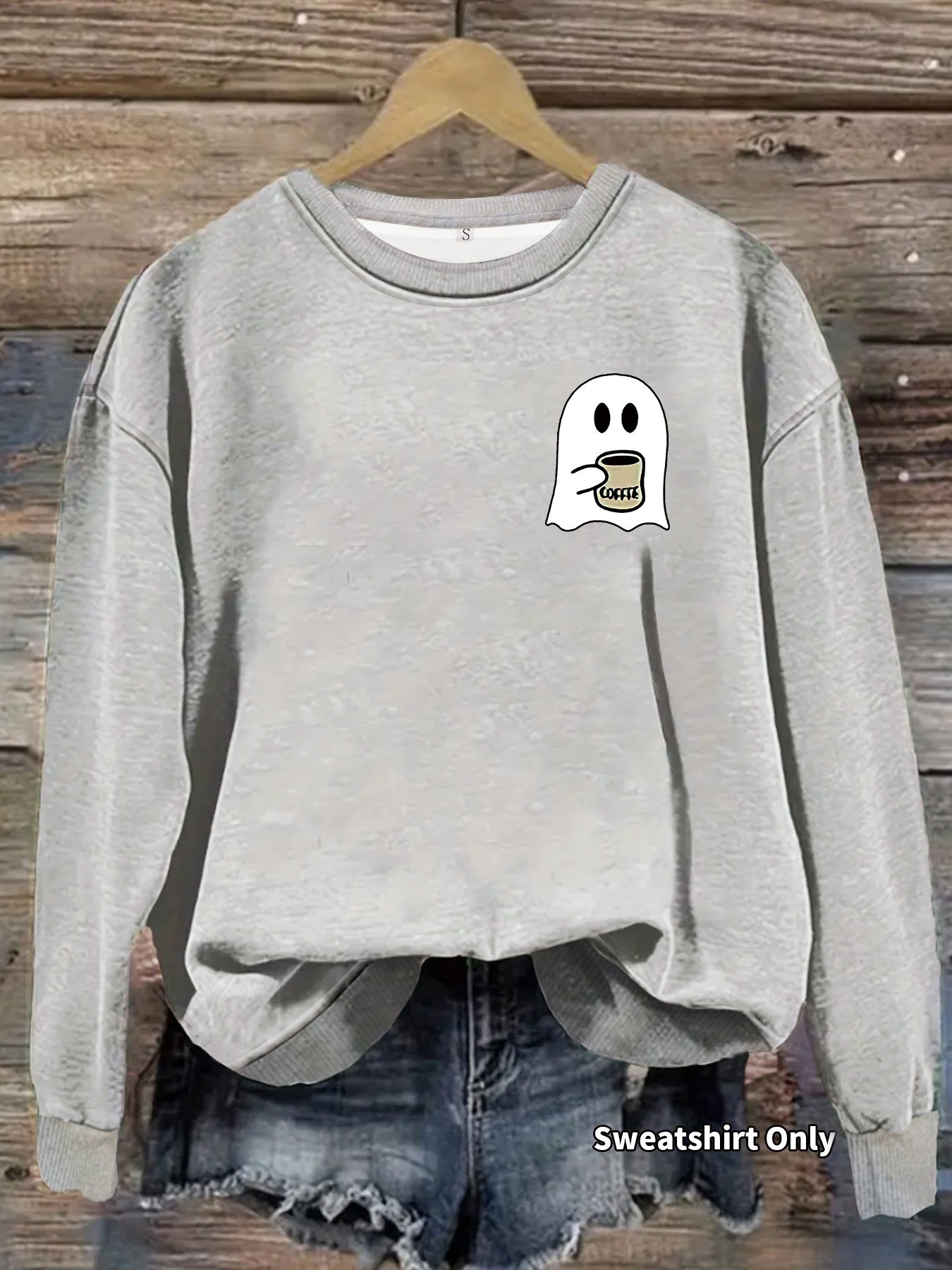 Casual Round Neck Long Sleeve Sweatshirt with Ghost Print