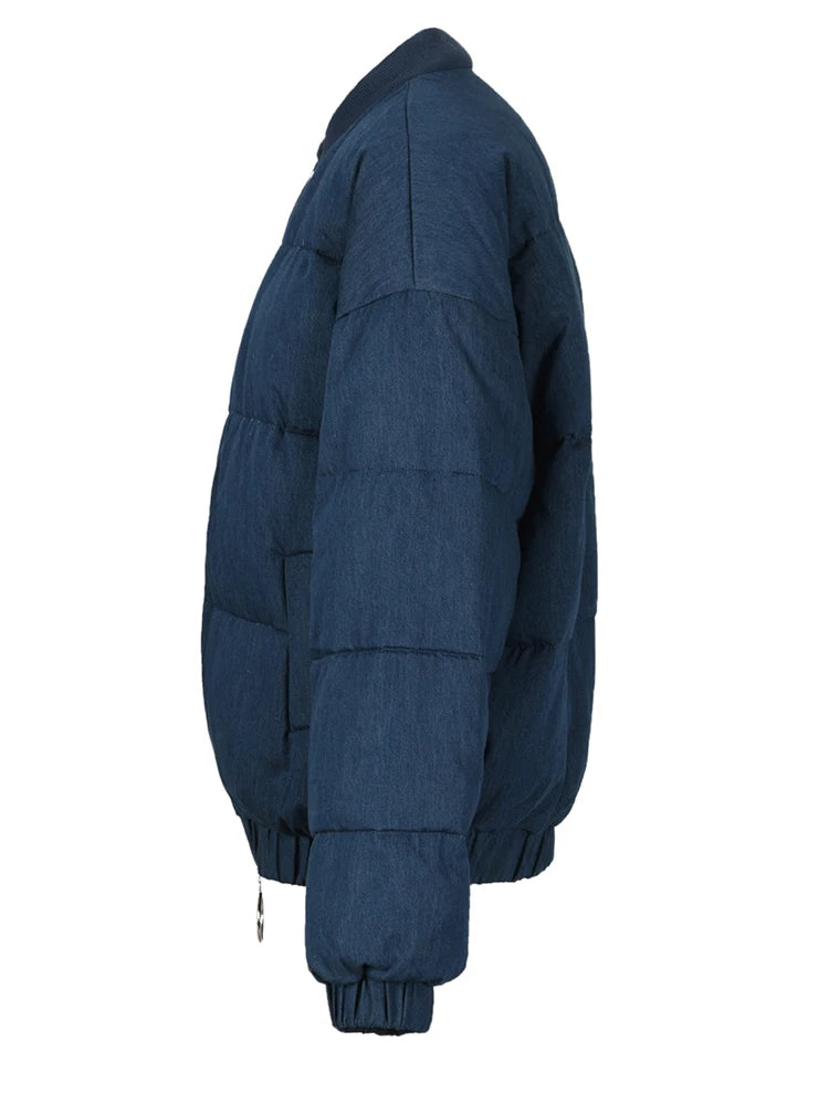 Harajuku Style Blue Denim Oversized Warm Down Jacket