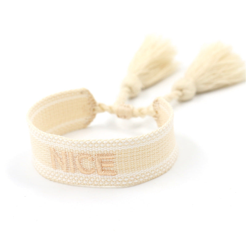 Embroidered Logo Woven Tassel Couple Wrist Strap Bracelets