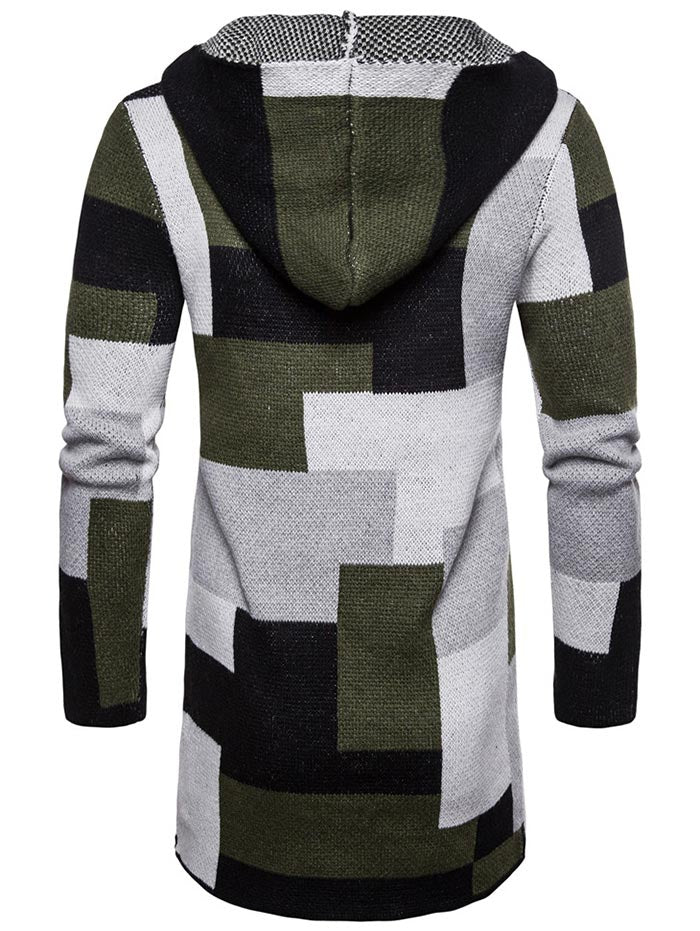 Harajuku Color Block Collarless Longline Cardigan