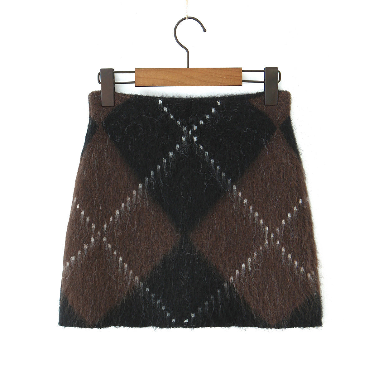 Casual Woolen Mini Plaid Waist-Hugging Skirt