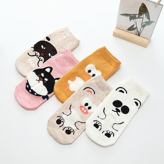 Kawaii Cartoon Cat & Dog Women’s Short Socks