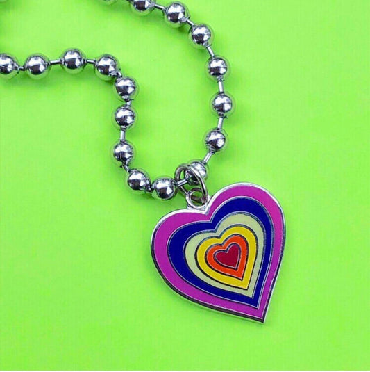 Colorful Butterfly Heart Pendant Necklace - Harajuku Style