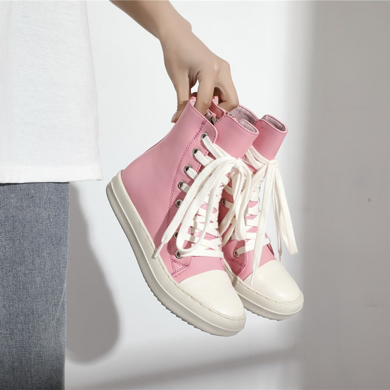 Harajuku Pink High Top Shoes with Side Zipper