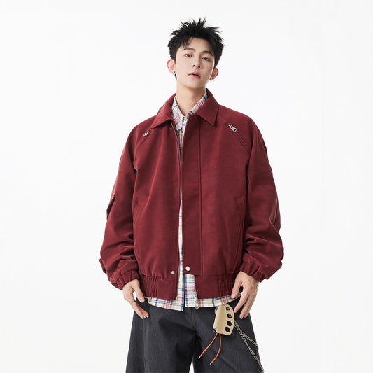 Heavyweight Double-Zipper Motorcycle Leather Jacket for Men - Retro Tie-Dye Workwear Leather Coat with Design Sense and Turn-Down Collar