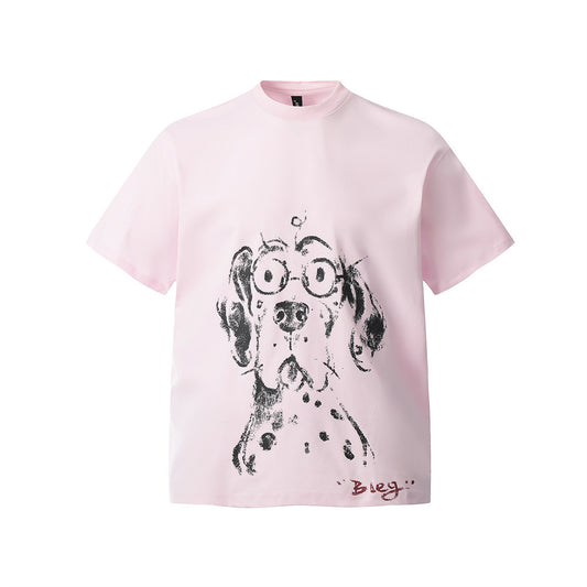 Cartoon Dog Print Short Sleeve T-Shirt for Men, Summer High Street Fashion Loose Casual Versatile Round Neck Half Sleeve T-Shirt