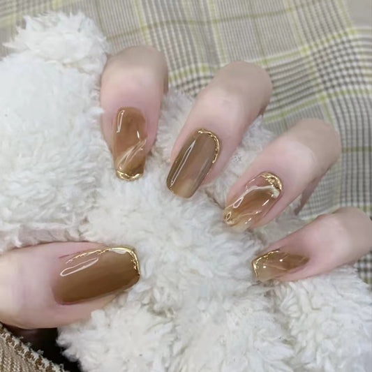Warm Brown & White Double Spell Nail Manicure Patch