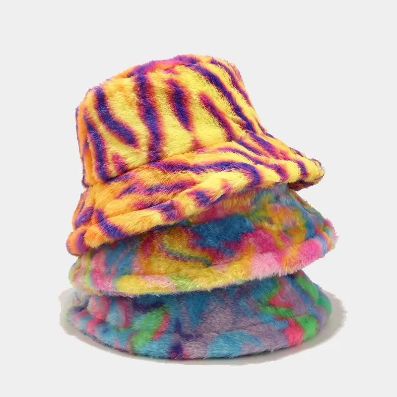 Harajuku Style Zebra Print Faux Fur Panama Hat