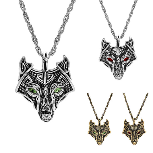 Men's Nordic Viking Wolf Head Pendant Necklace