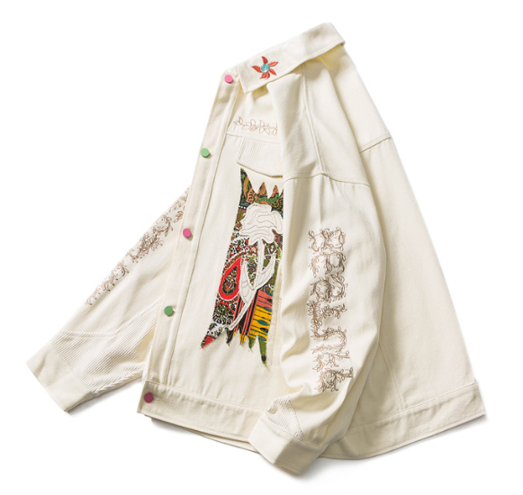 Harajuku Style Embroidered Flower Patch Denim Jacket for Men