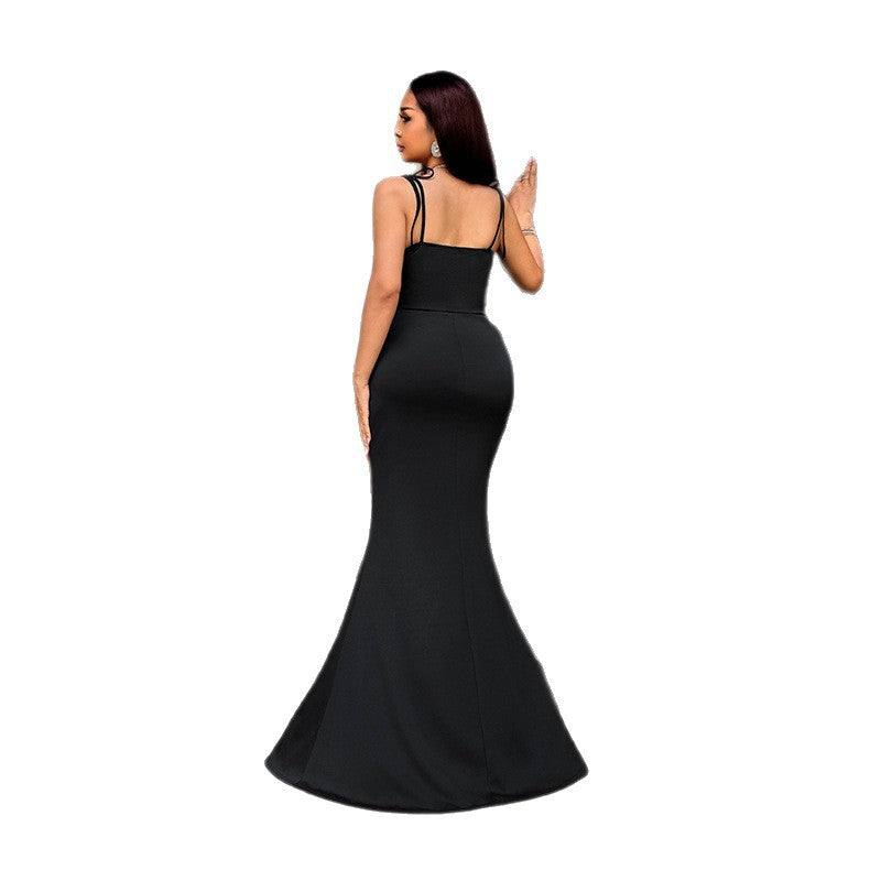 Strap Lace Patchwork Sexy Slit Dress for Women