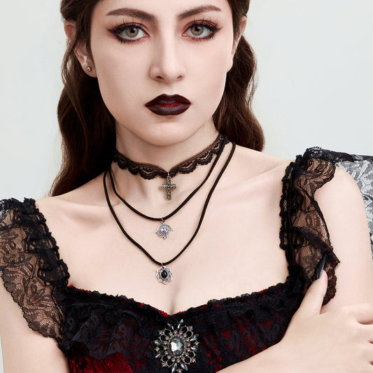 Harajuku Heart-Shaped Lace Necklace Set