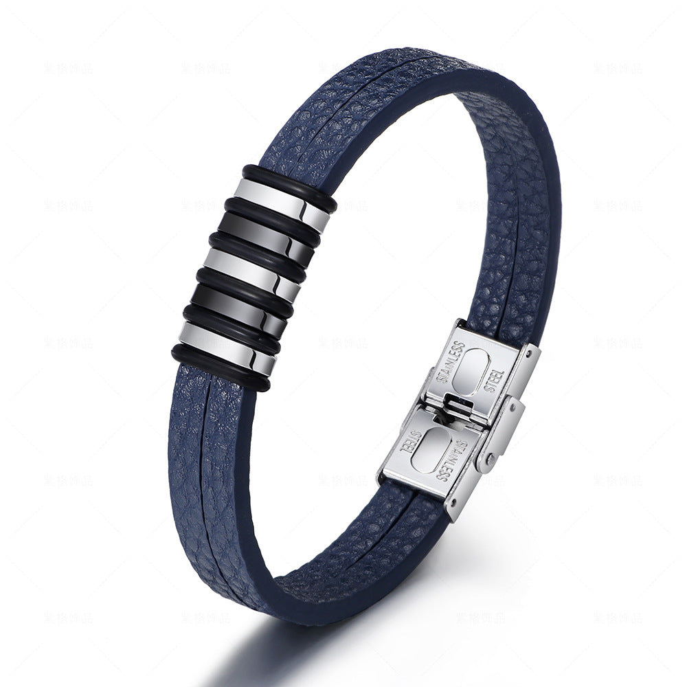 Harajuku Style Men's Stainless Steel Leather Bracelet