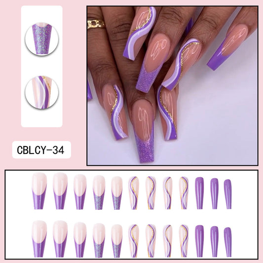 Purple Glitter French Geometric Nail Patches