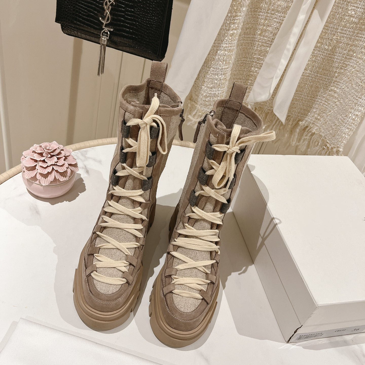 Lace-Up Mid-Calf Boots for Women - Rubber Anti-Slip Suede Ankle Boots