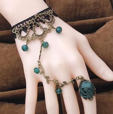 Retro Flower Vine Lace Bracelet with Ring - Harajuku Style