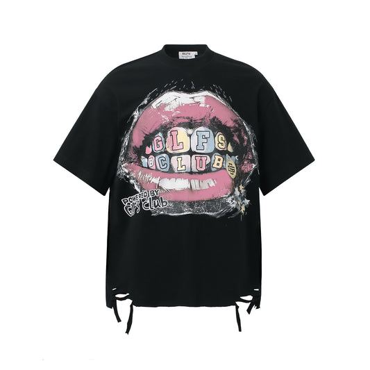 Unique Red Lip Letter T-Shirt - Harajuku Style