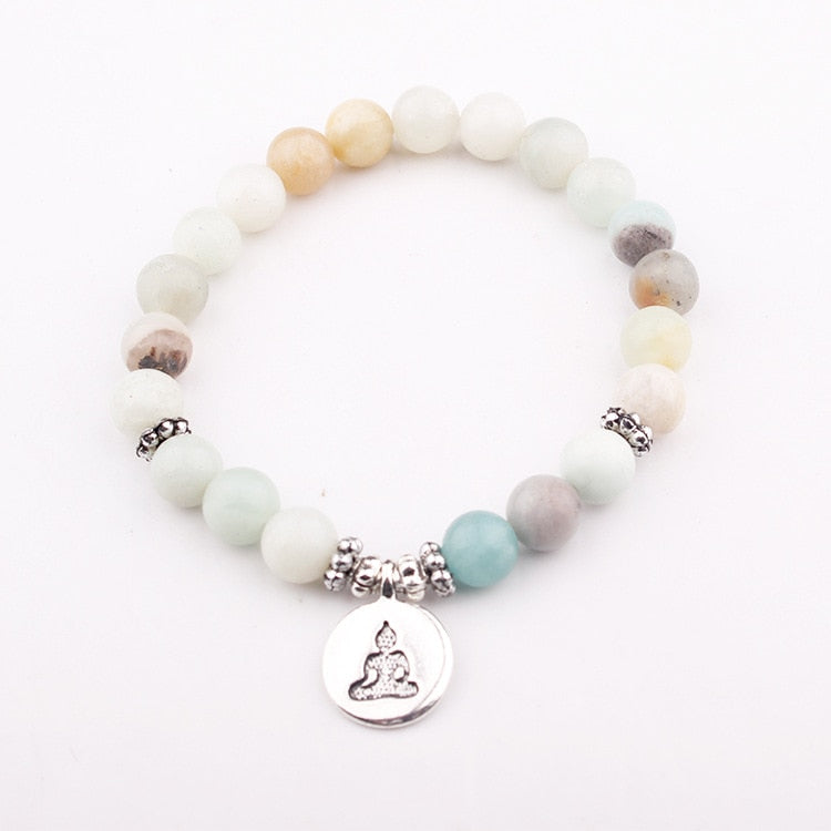 Namaste Lotus Bracelet - Natural Amazonite Healing Mala