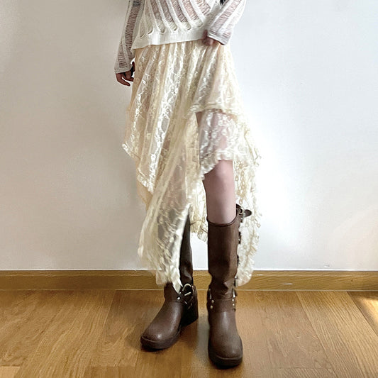 Harajuku Style Low Waist Double Layer Lace Half Skirt