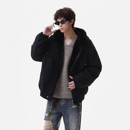 Hooded Cotton Coat for Men - Thickened Fur-Lined Jacket