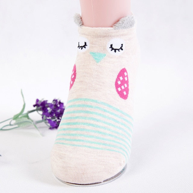 Kawaii Cat & Dog Cotton Socks for Women - Summer Boat Style