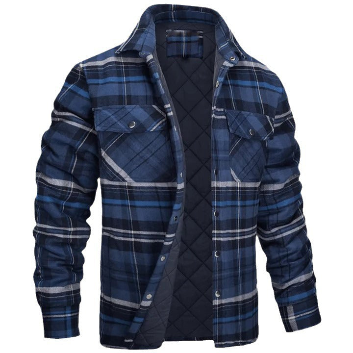 Thickened Plaid Long Sleeve Lapel Shirt Jacket for Men