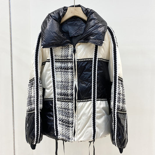 Harajuku Winter Puffer Jacket - High Neck Plaid Style
