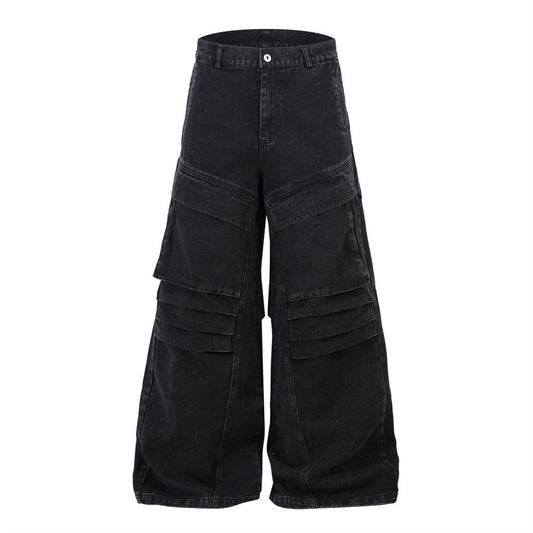 Punk Washed Denim Wide Leg Pants - Harajuku Style