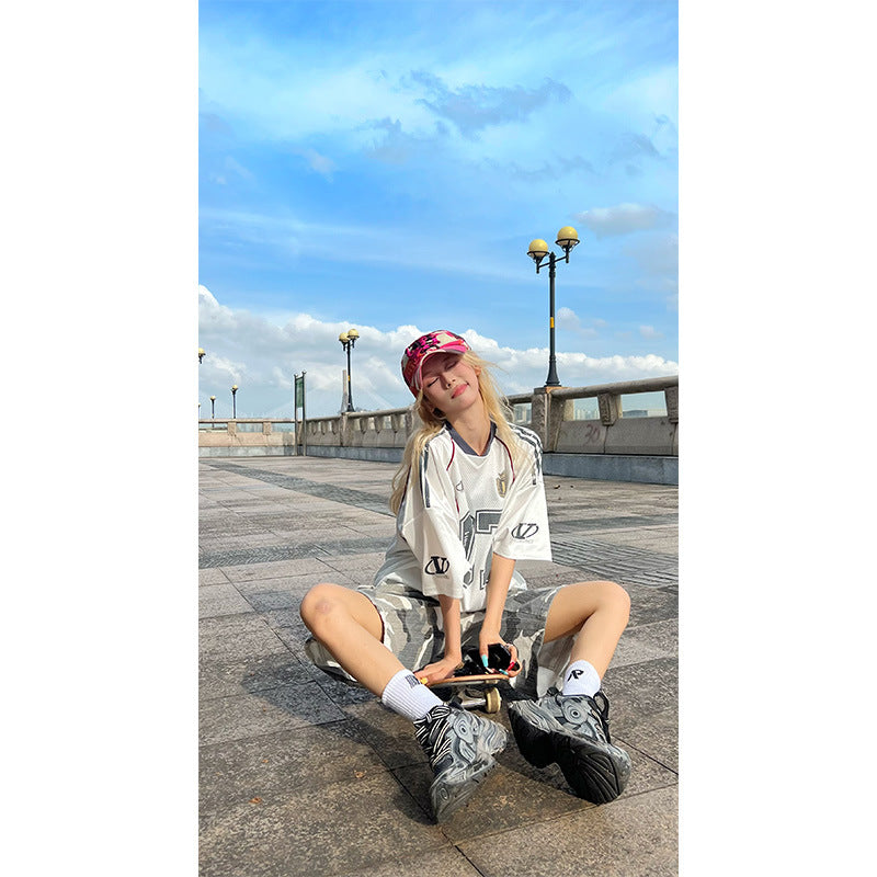Harajuku Style Mesh Short Sleeved T-Shirt for Women