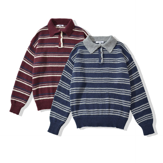 Long Beard Pullover Striped Knitted Sweater