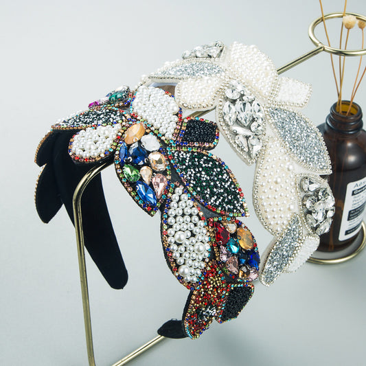 Rhinestone Pearl Leaf Baroque Headband