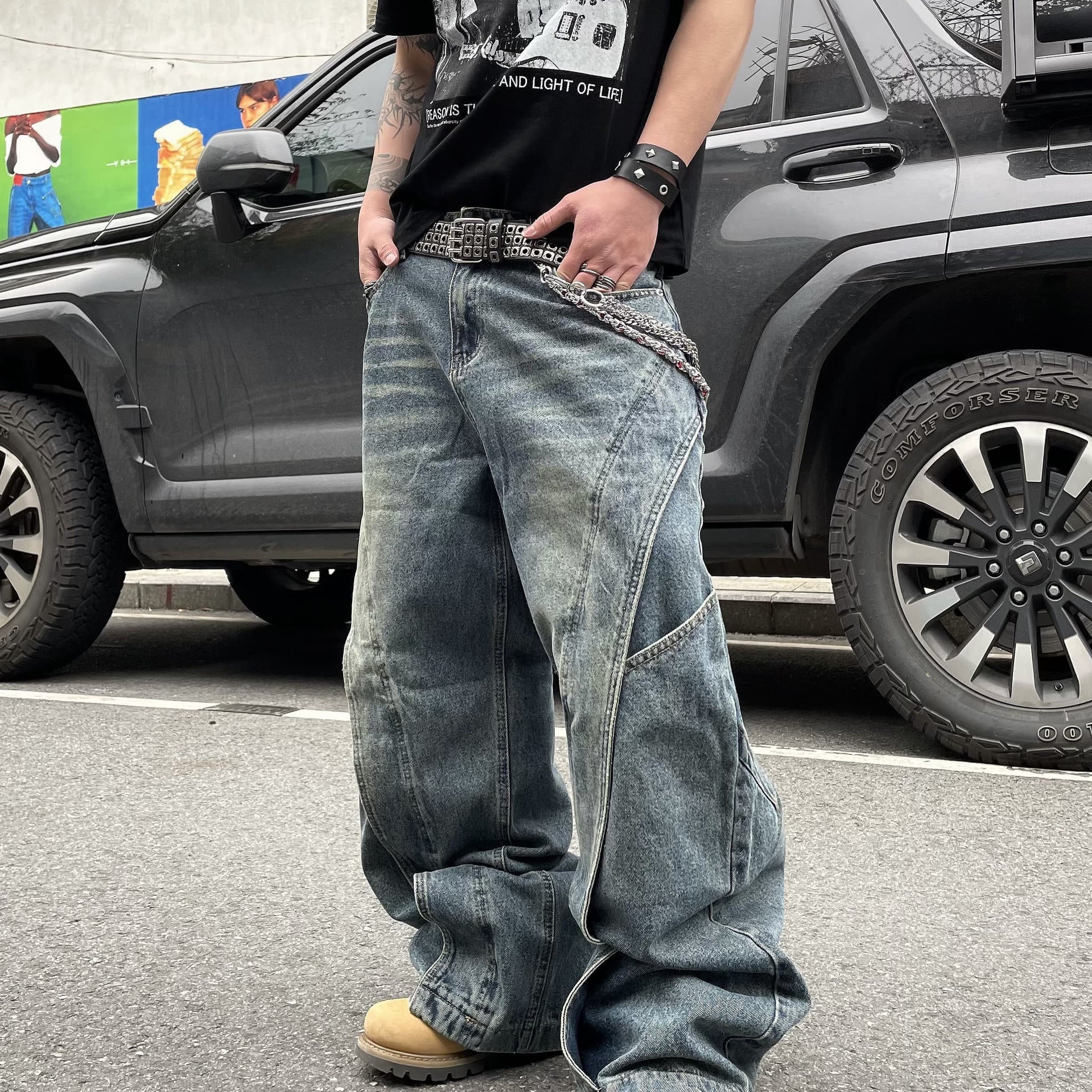 Loose Straight Leg Wide Leg Curved Knife Pants