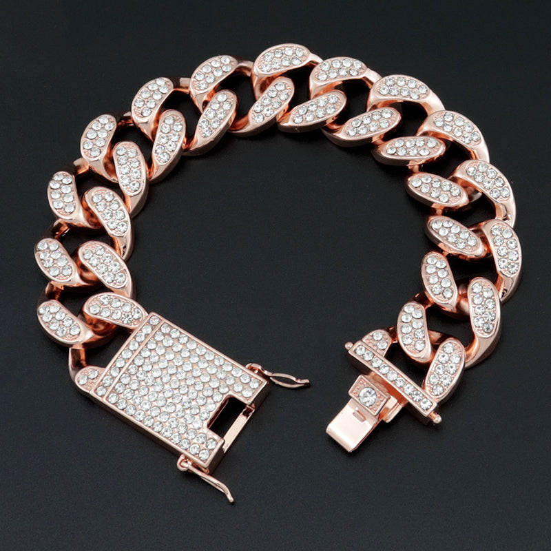 Harajuku Style Diamond-Encrusted Cuban Chain Bracelet