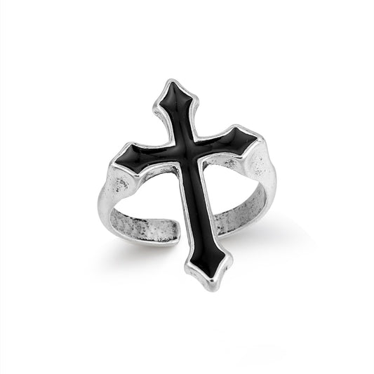 Vintage Black Gothic Cross Open Ring - Harajuku Style Jewelry