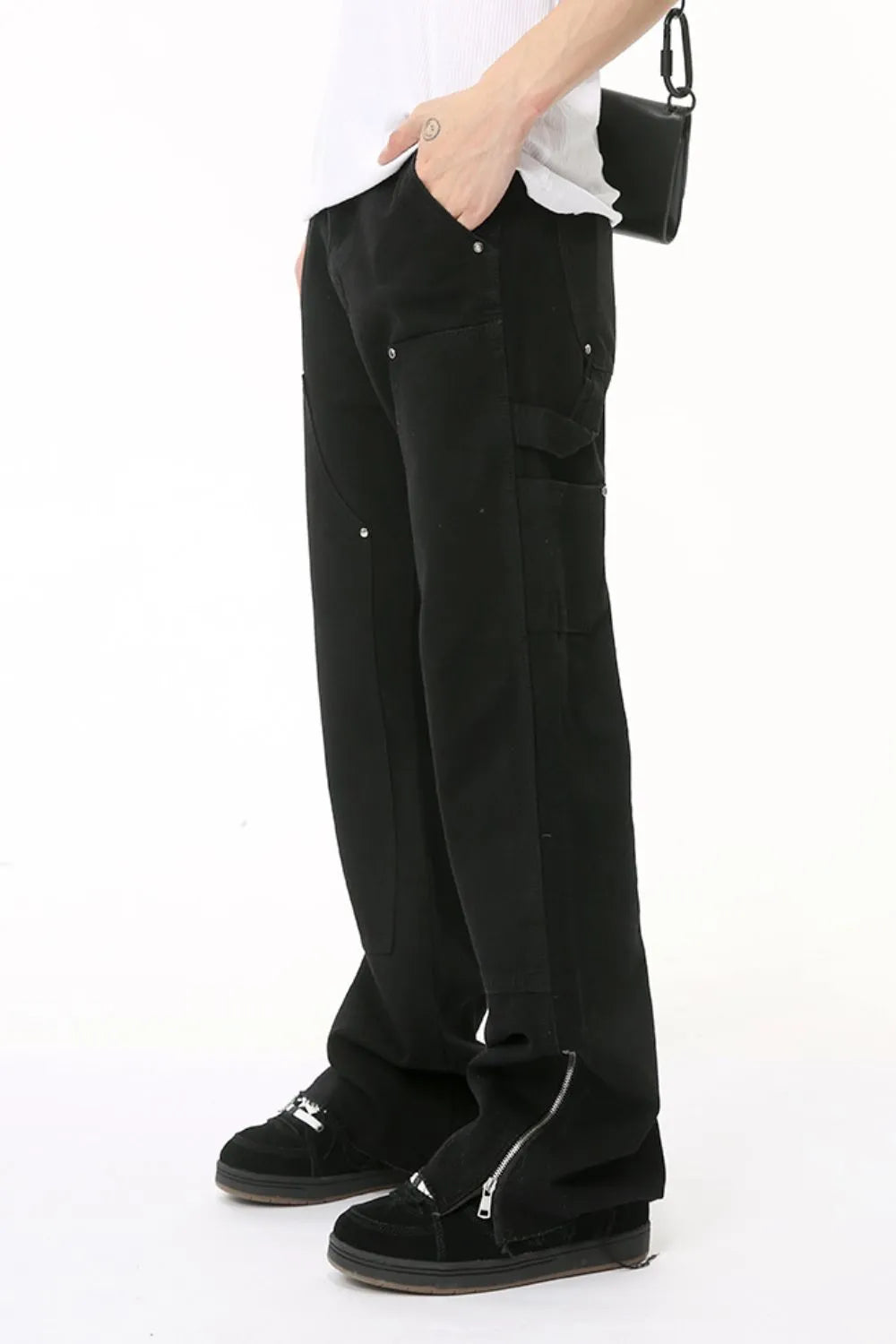 Men's Raw Hem Bootcut Jeans with Zip-Up Sides - Harajuku Style