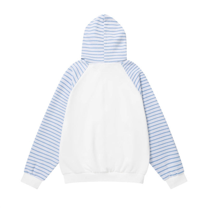 Star Graffiti Hoodie: Versatile Blue and White Stripe Patchwork Cardigan Coat