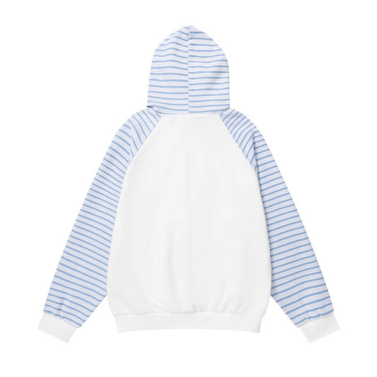 Star Graffiti Hoodie: Versatile Blue and White Stripe Patchwork Cardigan Coat