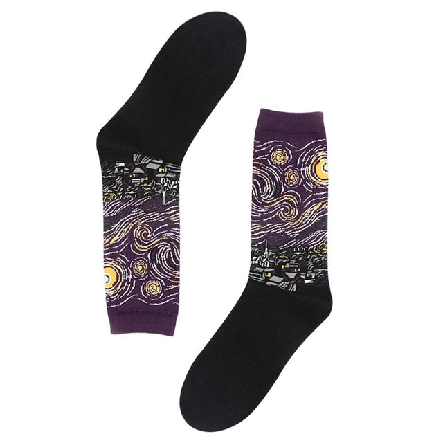 3D Retro Starry Night Art Socks – Unisex Funny Vintage Design