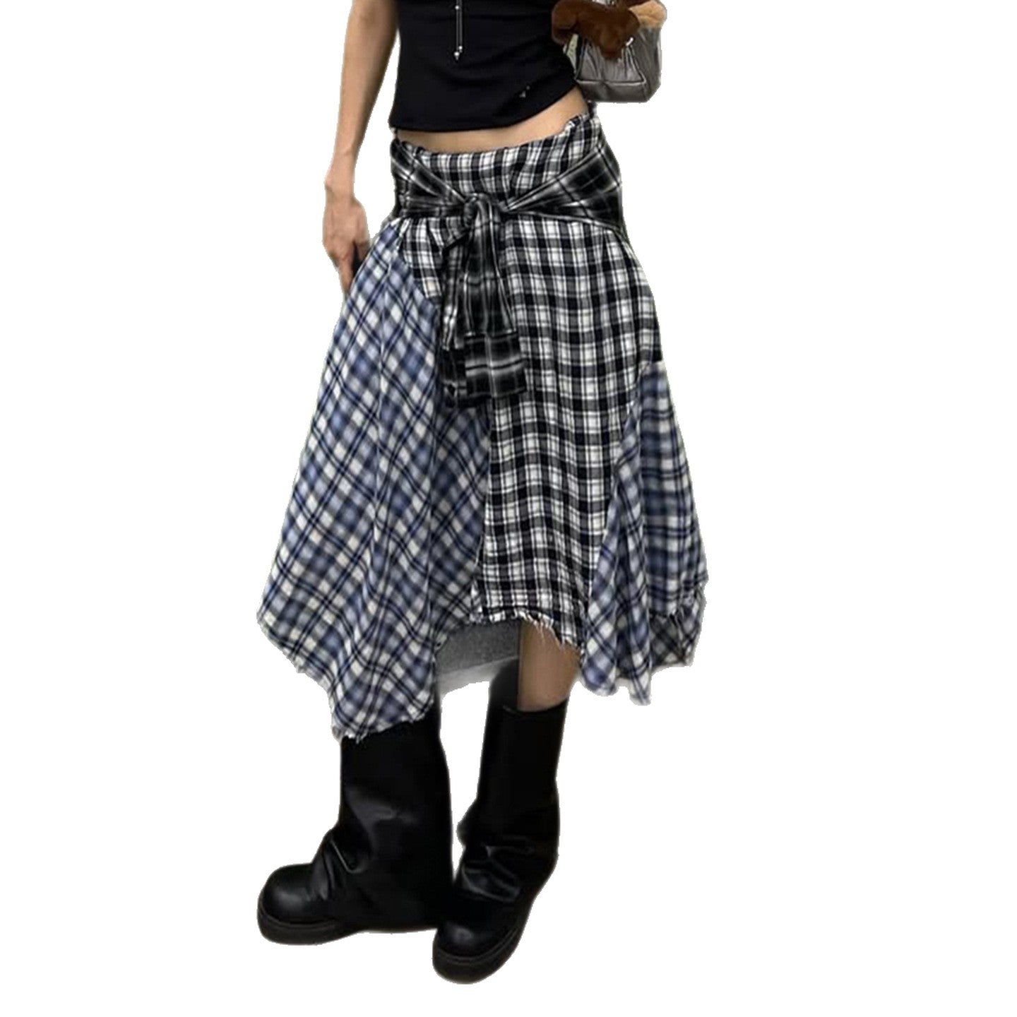 College Style Patchwork Spicy Girl Half Skirt