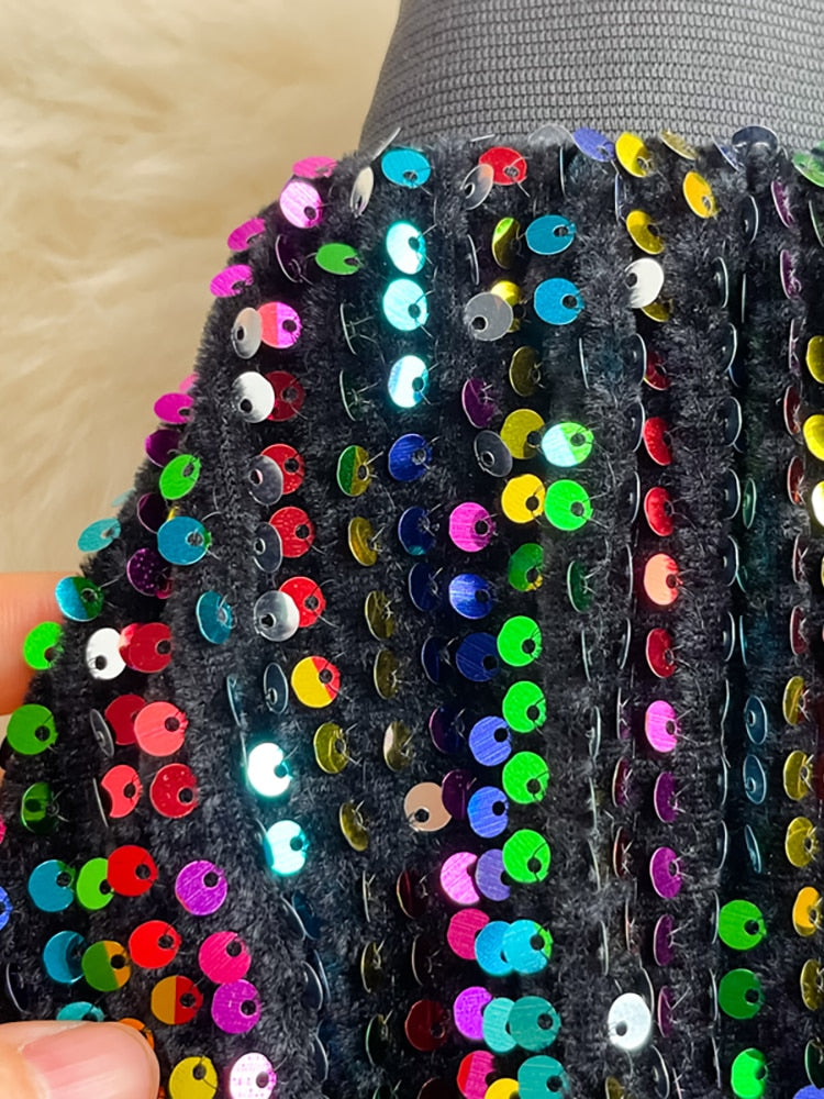 Harajuku Style Sequins Midi Skirt - Elegant A-Line Design