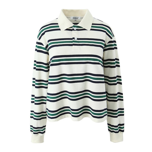Two-Tone POLO Collar Long Sleeve T-Shirt - Harajuku Style