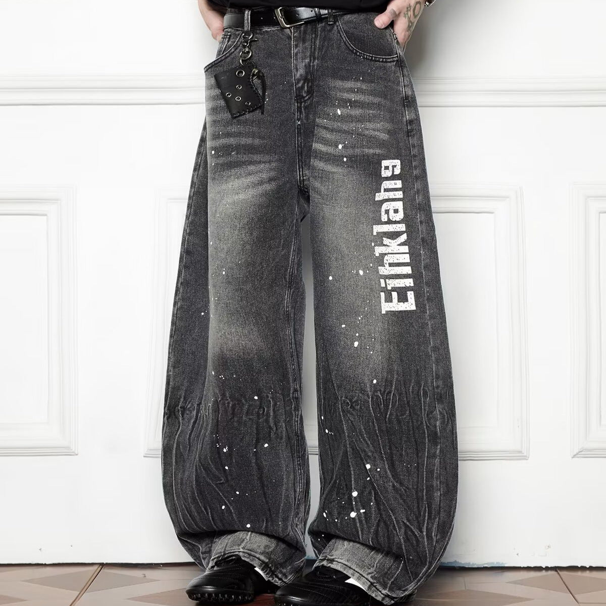 Splash Ink Wash Wide Leg Denim Pants