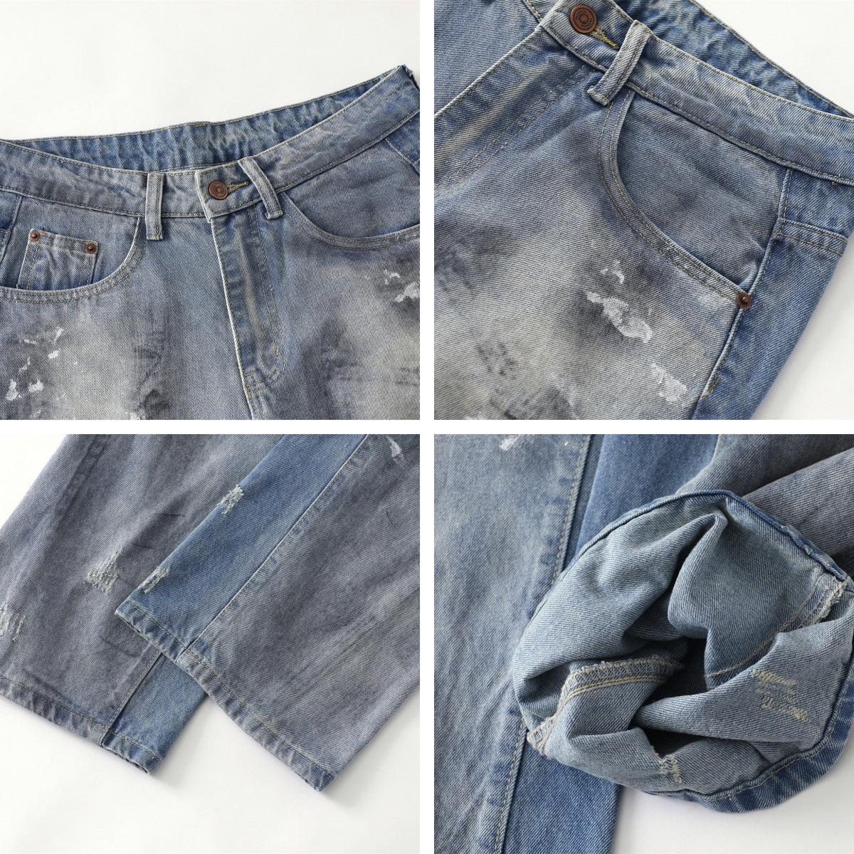 Harajuku Style Washed Distressed Denim Pants