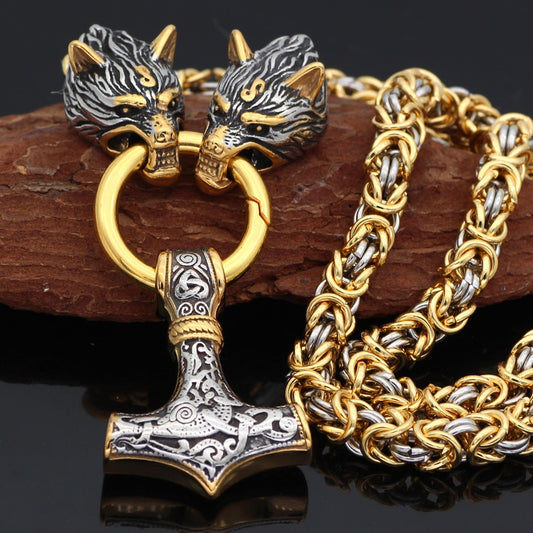 Men's Viking Wolf Head Pendant Necklace