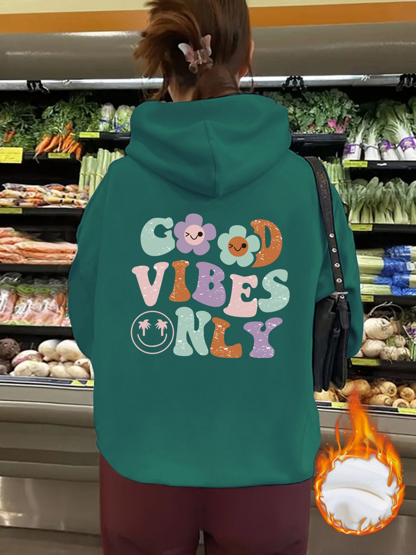 Good Vibes Printed Hoodie Top