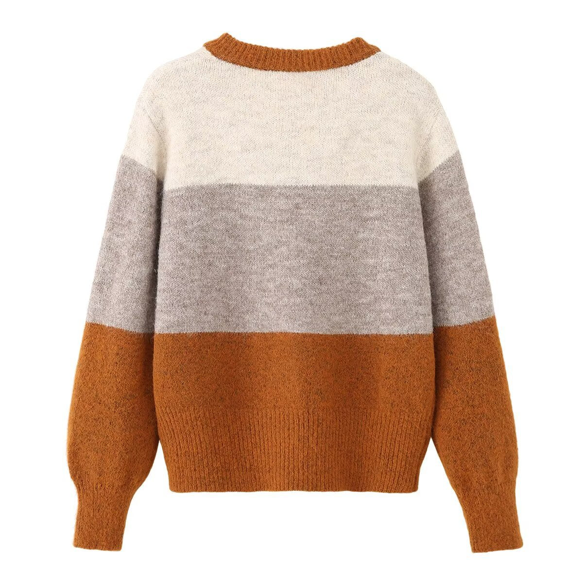 Striped Round Neck Single-Breasted Long-Sleeve Sweater